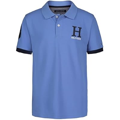 Tommy Hilfiger Boys Short Sleeve Premium Pique Polo Shirt, Button Closure, Soft & Comfortable