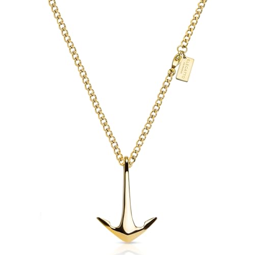 Elegatto Anchor Premium 18K Gold Plated Necklace for Men | Polished Gold-Plated Stainless Steel Pendant | Mens Designer Jewelry