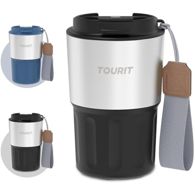TOURIT 16 oz Travel Coffee Mug Spill-Proof, Insulated Stainless Steel Coffee Mug with Lid & Silicone Sea, Double Wall Vacuum Travel Coffee Tumblers, Cup Holder Friendly Reusable Thermos-Black