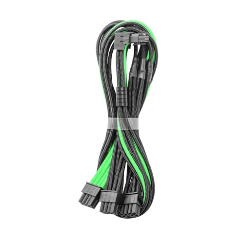 CableMod E-Series Pro ModMesh Sleeved 12V-2x6 12VHPWR 90 StealthSense PCIe Cable for EVGA GG  PP  T - Variant B Black  Light Green, 16-pin to Triple 8-pin, 60cm