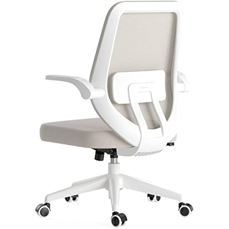 Hbada Office Chair Task Desk Chair Swivel Home Comfort Chairs with Flip-up Arms and Adjustable Height, White