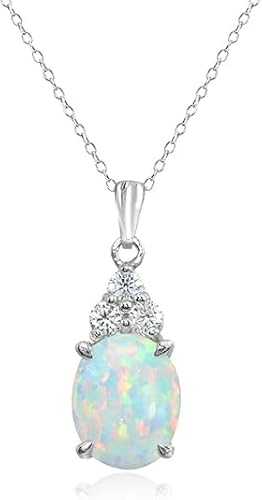 Opal and Diamond Pendant Necklace, Sterling Silver, 18 Inch Chain