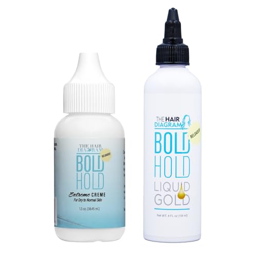 Bold Hold Extreme Creme Reloaded Strong Hold Glue for Lace Front Wigs 1.3 oz & Liquid Gold Reloaded Temporary Hold for Lace Front Wigs 6 oz