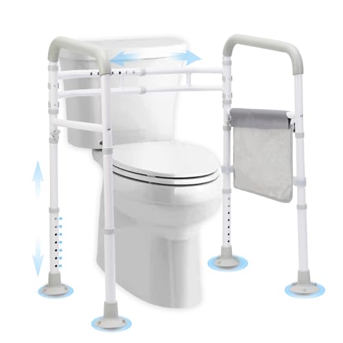 Toilet Safety Rails 300 LB Adjustable, Foldable Toilet Handle Frame for Elderly & Disabled Adults, Supports All Toilet Types with Storage Bag
