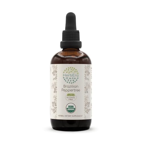 HerbEra Brazilian Peppertree B120 USDA Organic Tincture | Alcohol-Free Extract, High-Potency Herbal Drops | Certified Organic Brazilian Peppertree Schinus terebinthifolius Dried Fruit 4 oz