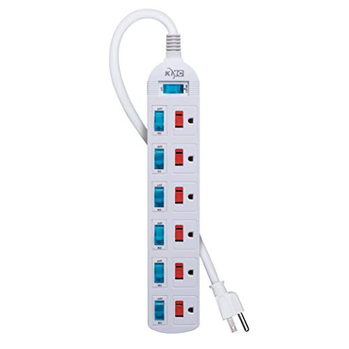 KMC 6 Outlet Power Strip with Multi-Outlet Independent Switches, Overload Protector,4-Foot Cord