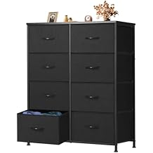 OLIXIS 7 Drawers Dresser for Bedroom, Fabric Storage Tower for Living Room, Entryway - Sturdy Steel Frame, Wooden Top &amp; Easy Pull Fabric Bins, Closet Chests Organizer for Clothes, Black