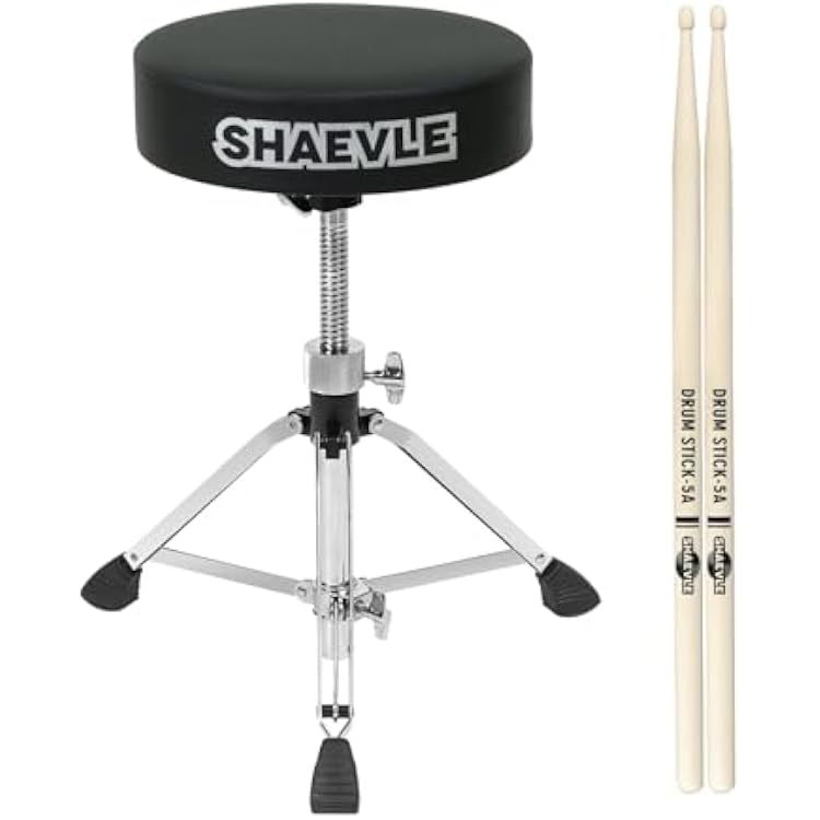 Drum Throne Seat Height Adjustable Drum Stool, Padded Drummer Seat Up to 450lb, Double Braced Anti-Slip Feet Swivel Drum Chair with 5A Drumsticks