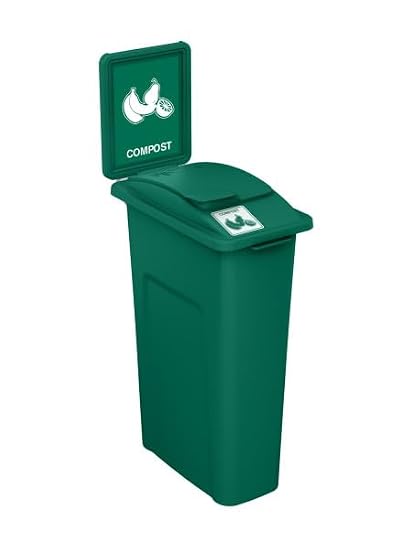 Waste Wise 23 Gallon Recycled HDPE Waste and Recycling Bin for Commercial Spaces - (Green w/Sign & Lid, Compost)