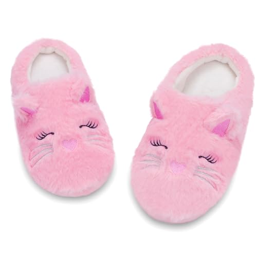 Girls Cute Animal Slippers for Toddler Kids Fuzzy Slip-on House Shoes Warm Fluffy Plush Indoor Home Slippers