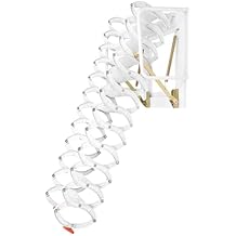 12 Step Ladder, Retractable Attic Ladder Al-Mg Alloy Loft Ladder Stairs Attic Steps with Armrests, Wall Mounted Folding Stairs for Attic and Cottage Tops, Capacity 880lb - White