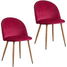 Dining Chairs Set of 2 Mid-Century Modern Dinning Chairs, Living Room Bedroom Outdoor Lounge Chair Wood and Metal Legs Accent Side Chair for Living Room and Dinning Room (2PCS, red, L)