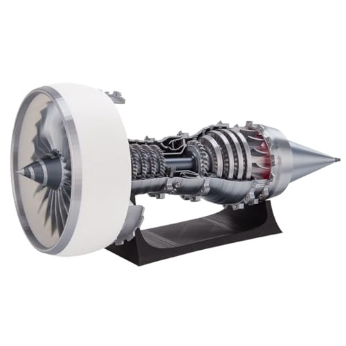 MechPuConToy Turbofan Engine Model Kit That Works, TRENT900 115 Functional Turbofan Aircraft Jet Engine Model with Red Simulated Flame Light - Finished Version Electric Light Version