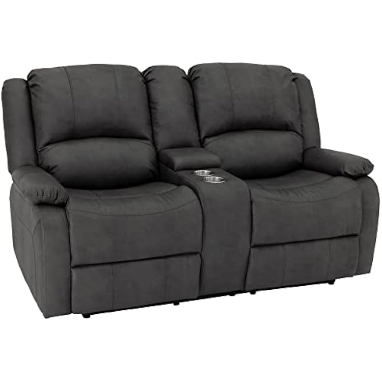 RecPro Charles 67 Double Recliner RV Sofa | Zero Wall Loveseat for Camper | Wall Hugger Couch | Fifth Wheel Theater Seating | Upgraded 2023 Fabric Gunmetal