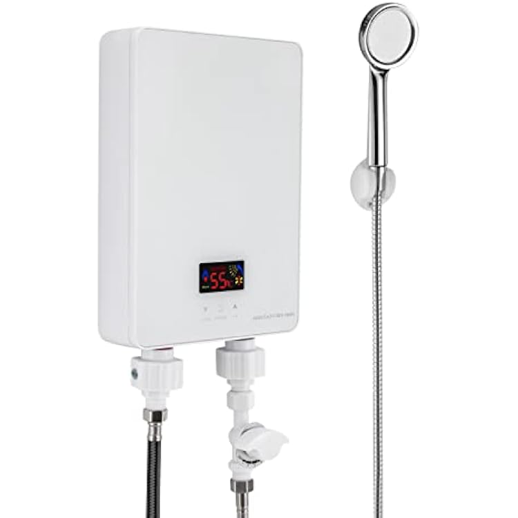 Electric Mini Tank Water Heater, 6000W 220V Instant Tankless Hot Water Heater with Shower Set & LED Display for RV, Kitchen, Bathroom