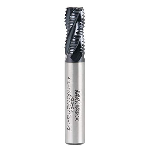Accusize Industrial Tools Standard Tooth M42 8% Cobalt TiAlN Roughing End Mill, 38 Diameter, 38 Shank Diameter, 34 Flute Length, 1102-0038
