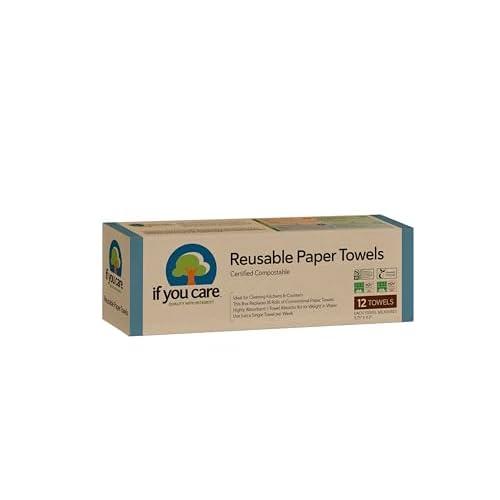 If You Care Reusable Paper Towels 12 CT Sheets 100% Natural, Compostable Cleaning Cloths for Kitchen, Bathroom, Home Countertop Surfaces Extra Absorbent, Eco Friendly