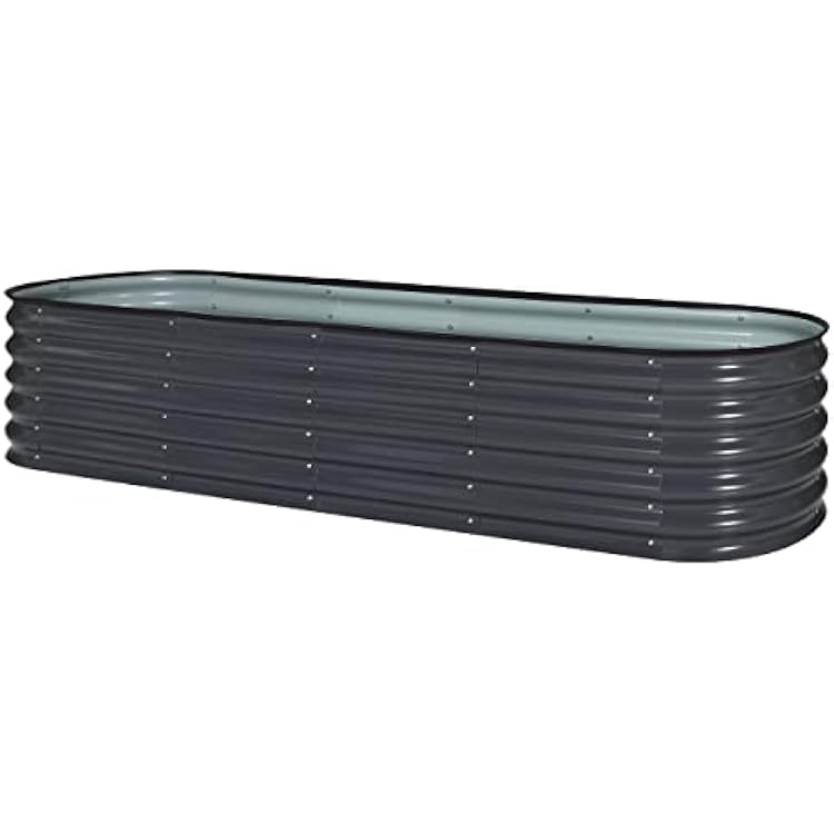 MUPATER 8ftx2ftx1.4ft Raised Garden Bed Outdoor for Vegetables, 9-in-1 Galvanized Metal Planter Box, 17H Modular Garden Bed Kit Oval for Herbs and Flowers, Grey