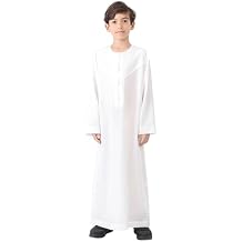 OBEEII Boy's Muslim Thobe Arab Long Sleeve Abaya Kaftan Robe Eid Ramadan Islamic Middle East Dubai Prayer Dress with Pockets