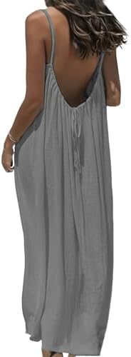 JSLOOO Womens Spaghetti Strap Cami Dresses Trendy Summer Backless Sleeveless Loose Flowy Beach Vacation Maxi Dress
