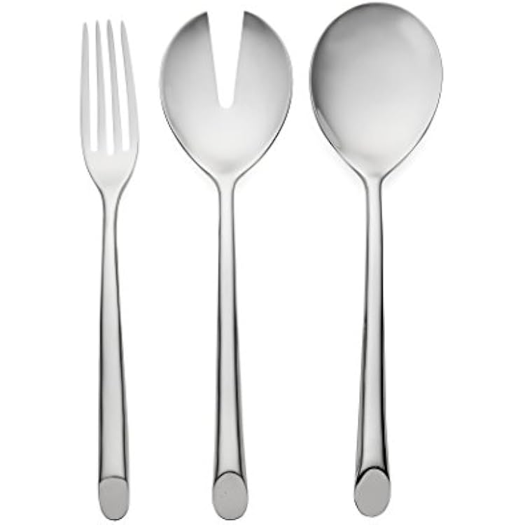 nambe Frond 3-Piece Hostess Set | 1810 Stainless Steel Flatware Serving Fork and Spoon Set | Serving Utensils for Buffet, Catering, Party, Hotel, or Restaurant Use | Dishwasher Safe