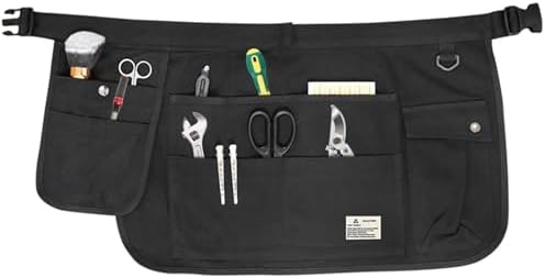 Waist Tool Apron with 9 Pockets, Waiter Apron, Canvas Half Tool Apron with Adjustable Waist Straps,Work Apron