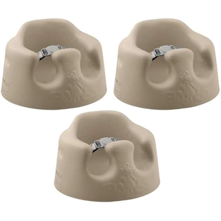 Bumbo Infant Floor Seat Baby Sit Up Chair and Sitting Support for 3 to 12 Months Old with 3 Point Adjustable Safety Strap, 3 Pack, Taupe