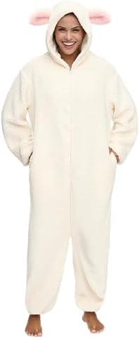 Spooktacular Creations Halloween Lamb Costume, Adult Unisex Dalmatian Lamb Jumpsuit for Halloween Dress Up Party Role Play