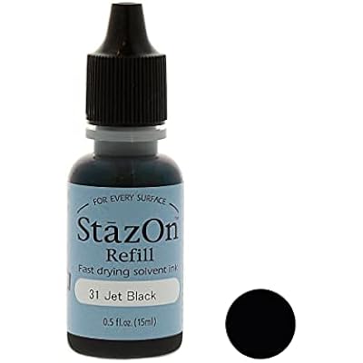 Tsukineko 12 Fluid Ounce StazOn Multi-Surface Inker, Jet Black