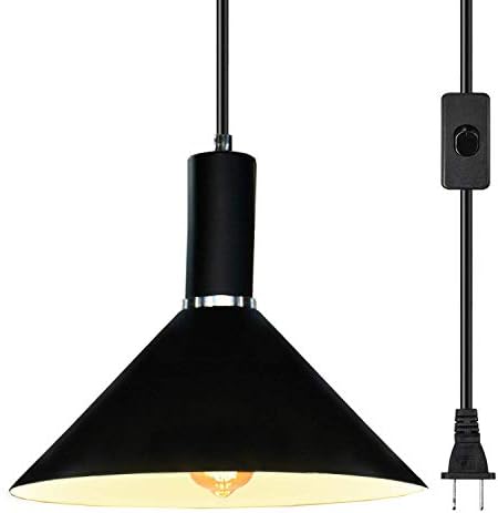 Ganeed Industrial Plug in Pendant Lighting Fixtures,Farmhouse Hanging Chandelier with Long Hanging Cord and Dimmer Switch,Vintage Black Swag Island Lamp for Kitchen Dining Table Bedroom Foyer Entry