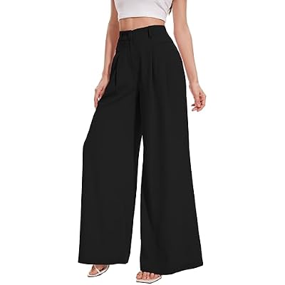 FUNYYZO Women Palazzo Pants High Elastic Waisted Business Work Long Trousers Wide Leg Loose Casual Pants