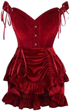 Daisy corsets Women's Daisy Corsets Top Drawer 2 Pc Dark Red Velvet Steel Boned Corset & Skirt Set
