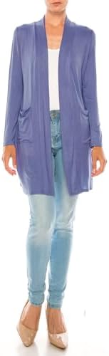 Women's Casual Open Front Basic Long Sleeves Loose Fit Side Pockets Solid Cardigan