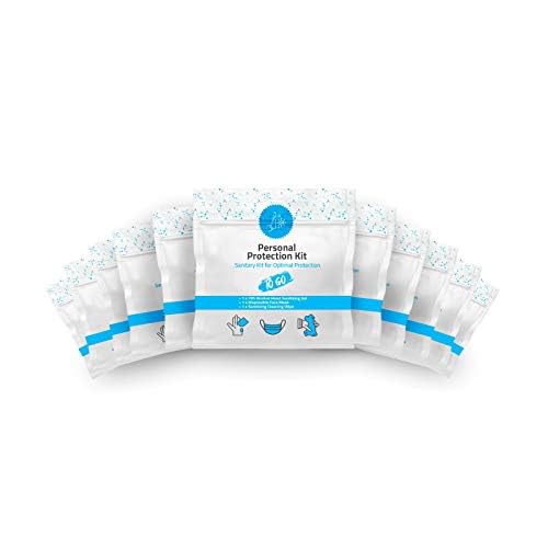Mini Personal Protection Kit To-Go - 10 PACK! Mask, Hand Sanitizing Gel, Sanitizing Cleansing Wipe Packets. PPE On the Go! Single use Disposable Pocket-sized! Ideal for travel!