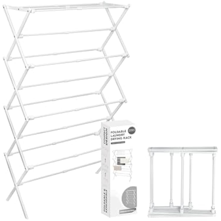 4-Tier Clothes Drying Rack, 4ft High Foldable Drying Rack Clothing for Indoor & Outdoor, Portable Collapsible Laundry Dryer for Laundry Room and Apartment, White 29 L x 49 H x 11.5 W