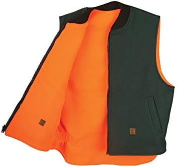Regular and Big and Tall Reversible Green and Blaze Orange Wool Vest for Hunting and Outdoors to Size 3X Made in CANADA
