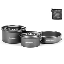 Blackdog Ultralight Camping Cookware Set - 3-Piece Compact Nesting Pot & Pan Set, 1.3Lbs Aluminum Camping Cooking Set for Backpacking Stove, 2-4 Person Outdoor Camping Hiking Picnic