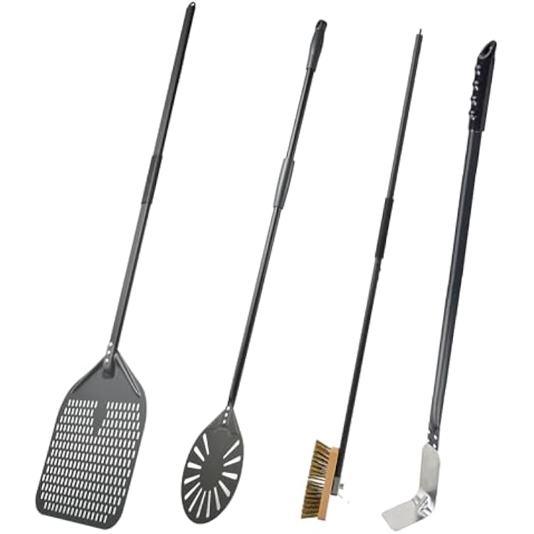 13 inch Pizza Peel Overall 53 inch, 9 inch Pizza Turning Peel with Long Handle, 43 inch Oven Cleaning Brush with 39 inch Ash Rake,Pizza Accessories 4 Pieces