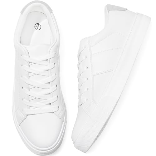 Adokoo Womens Fashion Sneakers PU Leather Casual Shoes White Tennis Low Top Shoes Womens Lace Up Sneakers