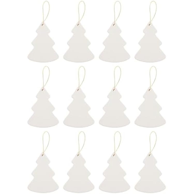 Creative Hobbies Ready to Paint DIY Christmas Tree Shape Glazed Porcelain Ceramic Ornaments with Hanger for Christmas Tree and Holiday Decoration | Pack of 12