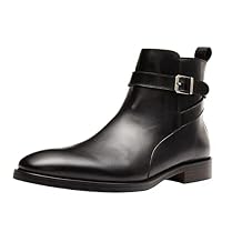 Santimon Mens Leather Boots Buckle Strap Formal Dress Business Casual Motorcycle Zip Ankle Boot For Men