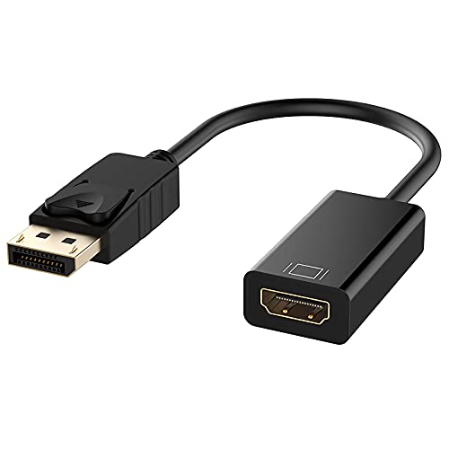 1080P DisplayPort to HDMI Adapter, Gold-Plated DP Display Port Male to HDMI Female Converter 60Hz Compaitible with PC, Laptop, Dell, HP, Monitor, HDTV, Projector and More -Black
