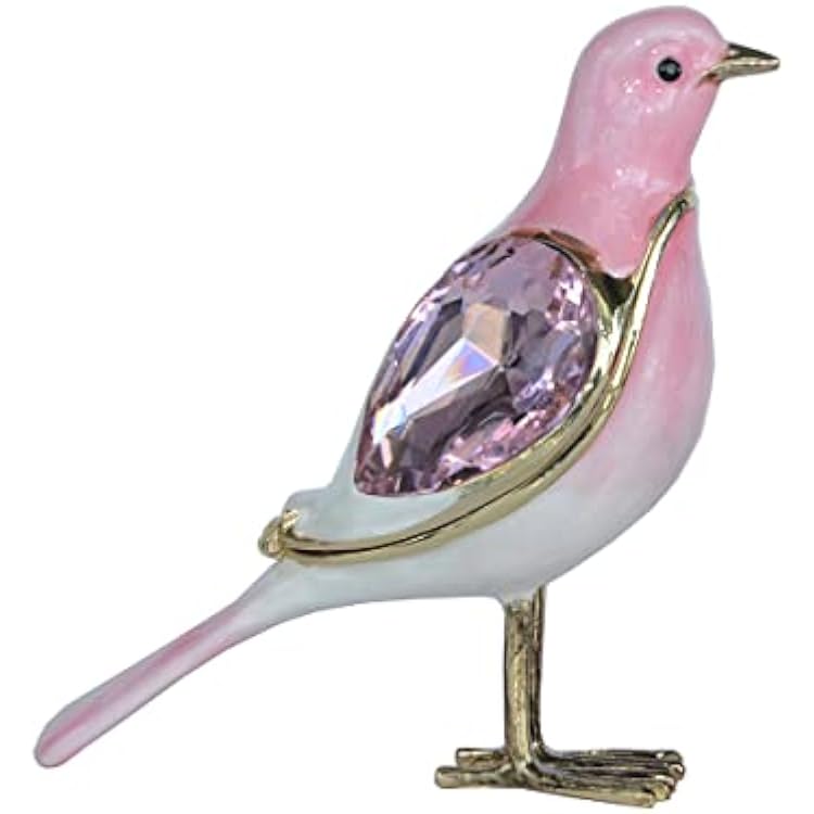 Pink Crystals Bird Trinket Box Jewelry Box Hand Painted Decorative Box with Hinged Lid Ring Earring Holder Bird Figurine Collectible