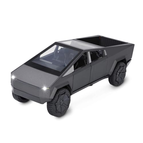 Toy Trucks for Boys Cyber Truck Model Gray Pickup Truck 124 Diecast Metal Toy Cars with Sound and Light for Kids Age 3 Year and Up