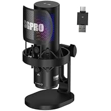 SGPRO Wireless USB Microphone for Streaming, Podcast, SG-CM25 Gaming Condenser Mic with RGB, Noise Cancellation, Tap to Mute, 24-bit/48kHz Recording, Includes Shock Mount & Pop Filter (PC/Mac/Mobile)