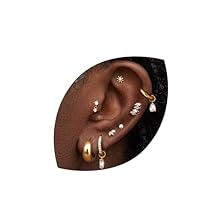 Hypoallergenic Earrings Stacks for Women - 14K Gold Plated Silver Flat Back Stud Earrings Stud Hoop Cartilage Earring Set Stainless Steel Flatback Stud Earring with CZ Charms
