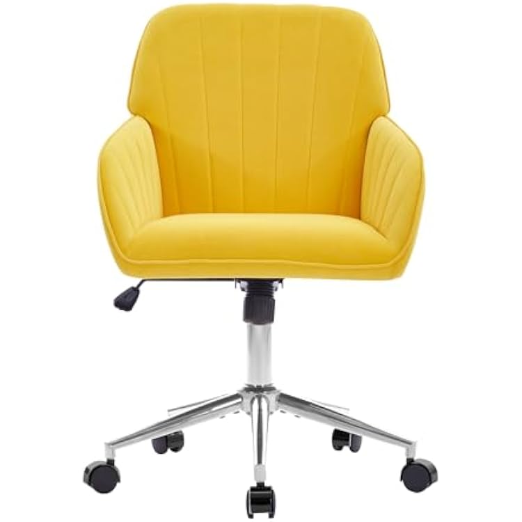 YITAI Velvet Office Desk Chair with Silver Foot Base, with Wheels,Modern Height Adjustable 360 Degree Swivel Upholstered Vanity Chairs with Arms for Living Room Bedroom,Yellow