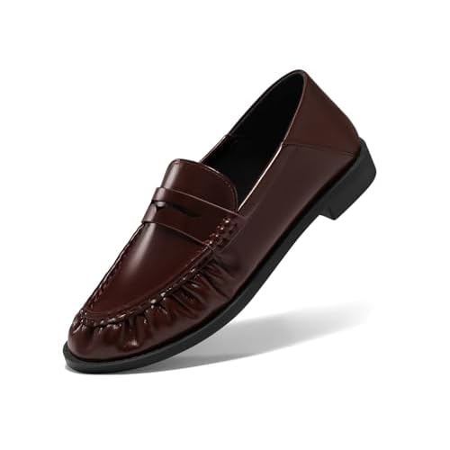 Coutgo Penny Loafers for Women Comfortable Slip on Shoes Collapsible Heel Closed Toe Dressy Casual Work Flats