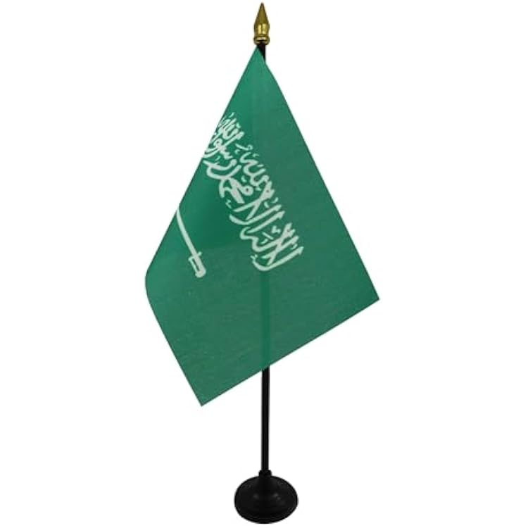 AZ FLAG - Saudi Arabia Table Flag 4 x 6 - Saudi Arabian Mini Desk Flag 100% Polyester 15 x 10 cm - Office Banner with 10 Pole - Golden Spear