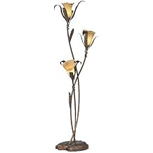 Franklin Iron Works Rustic Farmhouse Sculptural Floor Lamp Standing 68 1/4" Tall Bronze Gold 3-Light Amber Glass Intertwined Lily Flower Shade for Cottage Core Living Room Reading Bedroom Office